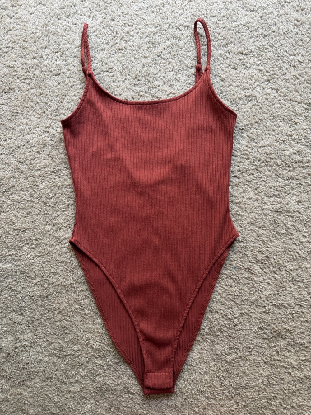 Ribbed One-Piece Bodysuit Rust Color size Small